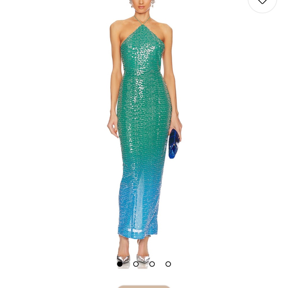 SAU LEE Revolve Green and Blue Sequin Halter Dress